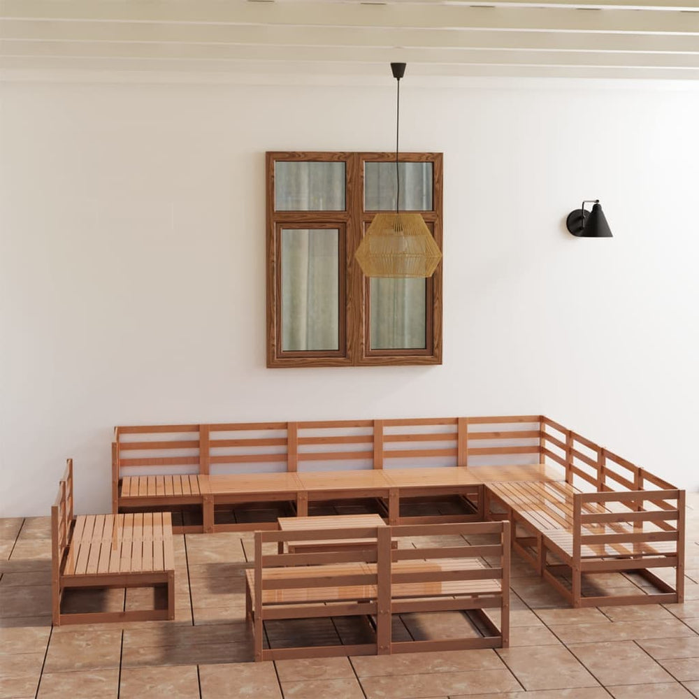 vidaXL Ensemble de mobilier de jardin 13 pièces Marron miel Bois de pin massif
