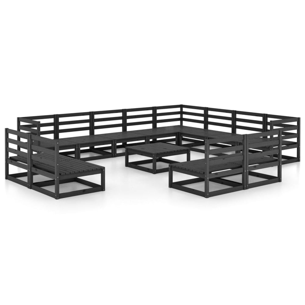 vidaXL Salon de jardin 13 pcs Noir Bois de pin massif