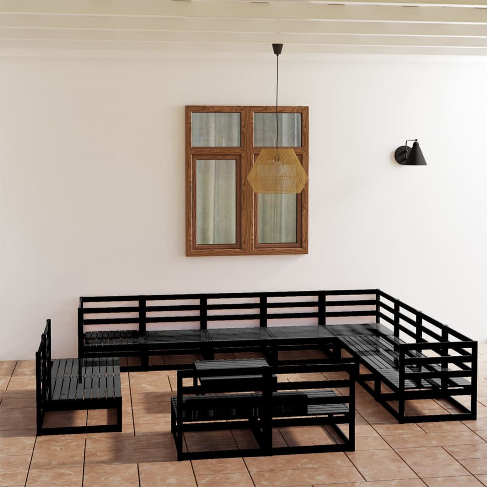 vidaXL Salon de jardin 13 pcs Noir Bois de pin massif