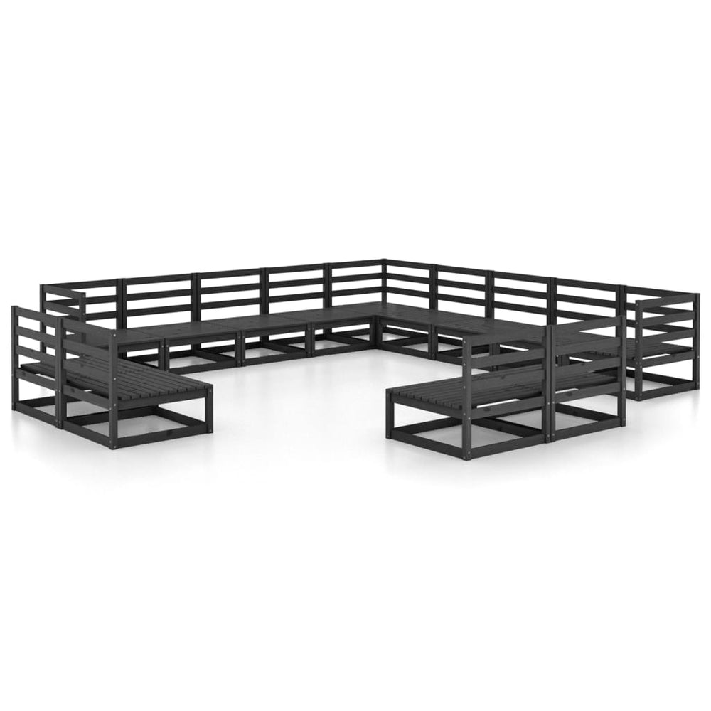 vidaXL Salon de jardin 13 pcs Noir Bois de pin massif