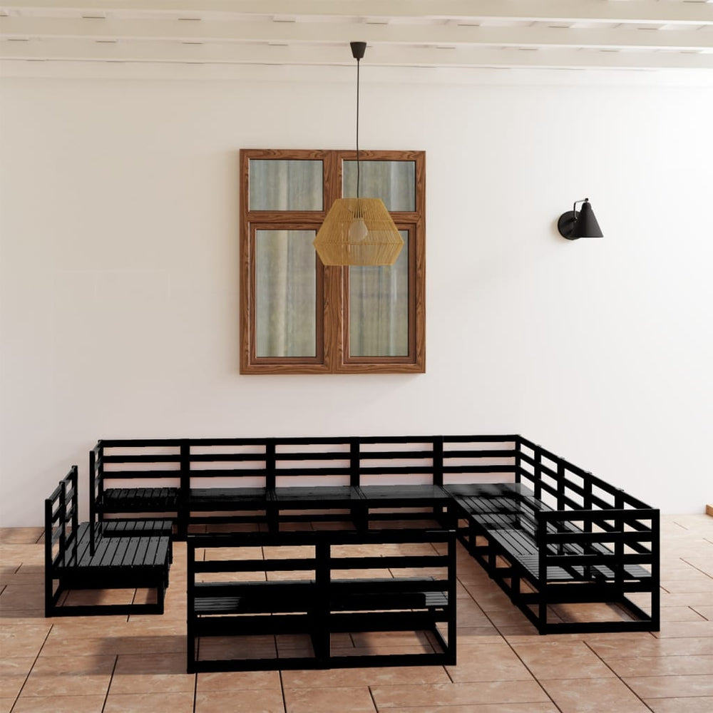 vidaXL Salon de jardin 13 pcs Noir Bois de pin massif