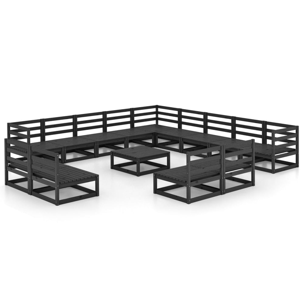 vidaXL Ensemble de mobilier de jardin 14 pcs Noir Bois de pin massif