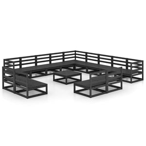 14-tlg. Garten-Lounge-Set Schwarz Massivholz Kiefer