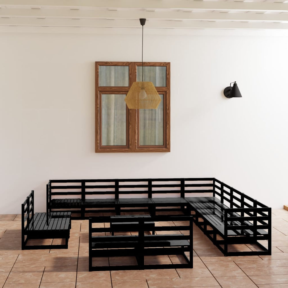 vidaXL Ensemble de mobilier de jardin 14 pcs Noir Bois de pin massif
