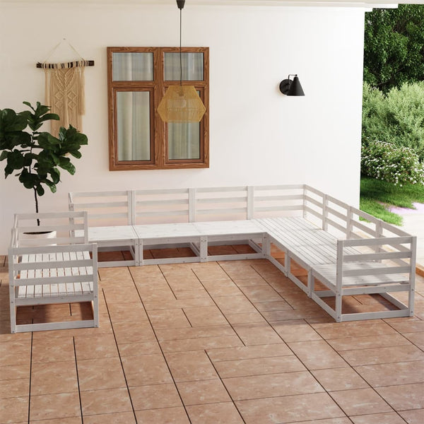 9-tlg. Garten-Lounge-Set Weiß Kiefer Massivholz