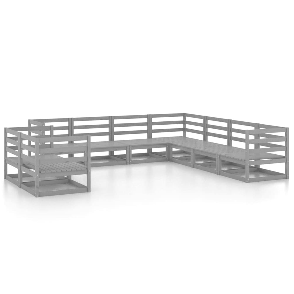 9-tlg. Garten-Lounge-Set Grau Kiefer Massivholz