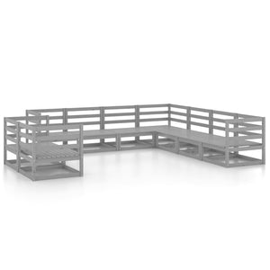 9-tlg. Garten-Lounge-Set Grau Kiefer Massivholz