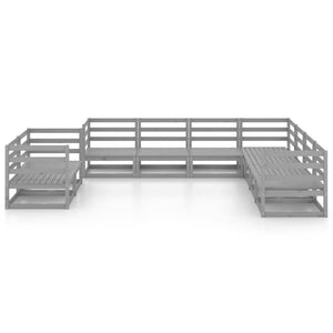 9-tlg. Garten-Lounge-Set Grau Kiefer Massivholz