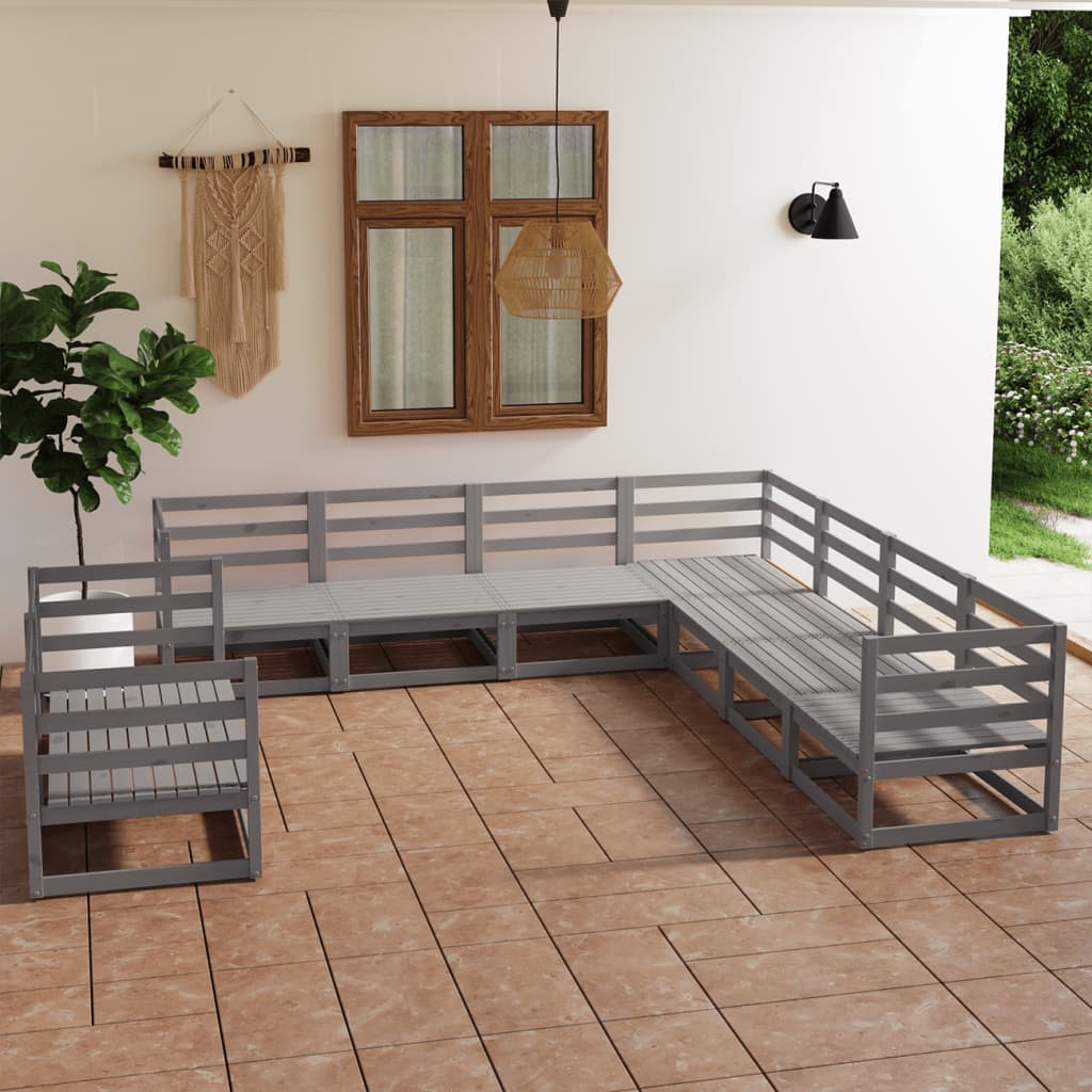 9-tlg. Garten-Lounge-Set Grau Kiefer Massivholz