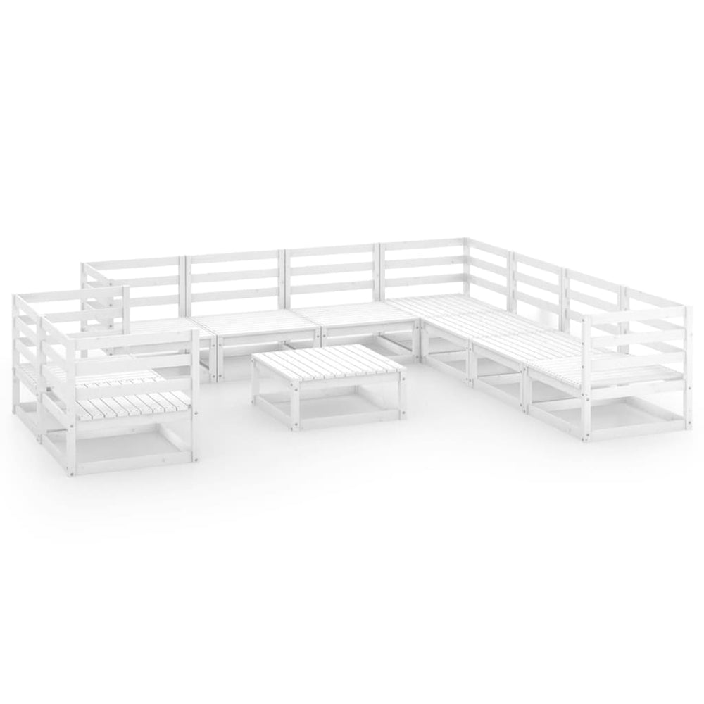10-tlg. Garten-Lounge-Set Weiß Kiefer Massivholz