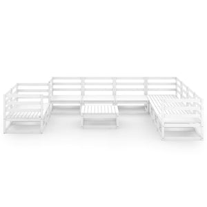 10-tlg. Garten-Lounge-Set Weiß Kiefer Massivholz