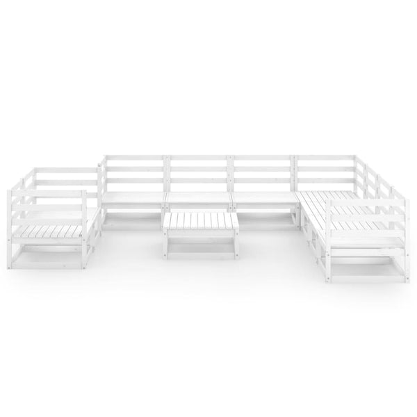 10-tlg. Garten-Lounge-Set Weiß Kiefer Massivholz