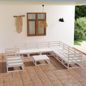 10-tlg. Garten-Lounge-Set Weiß Kiefer Massivholz