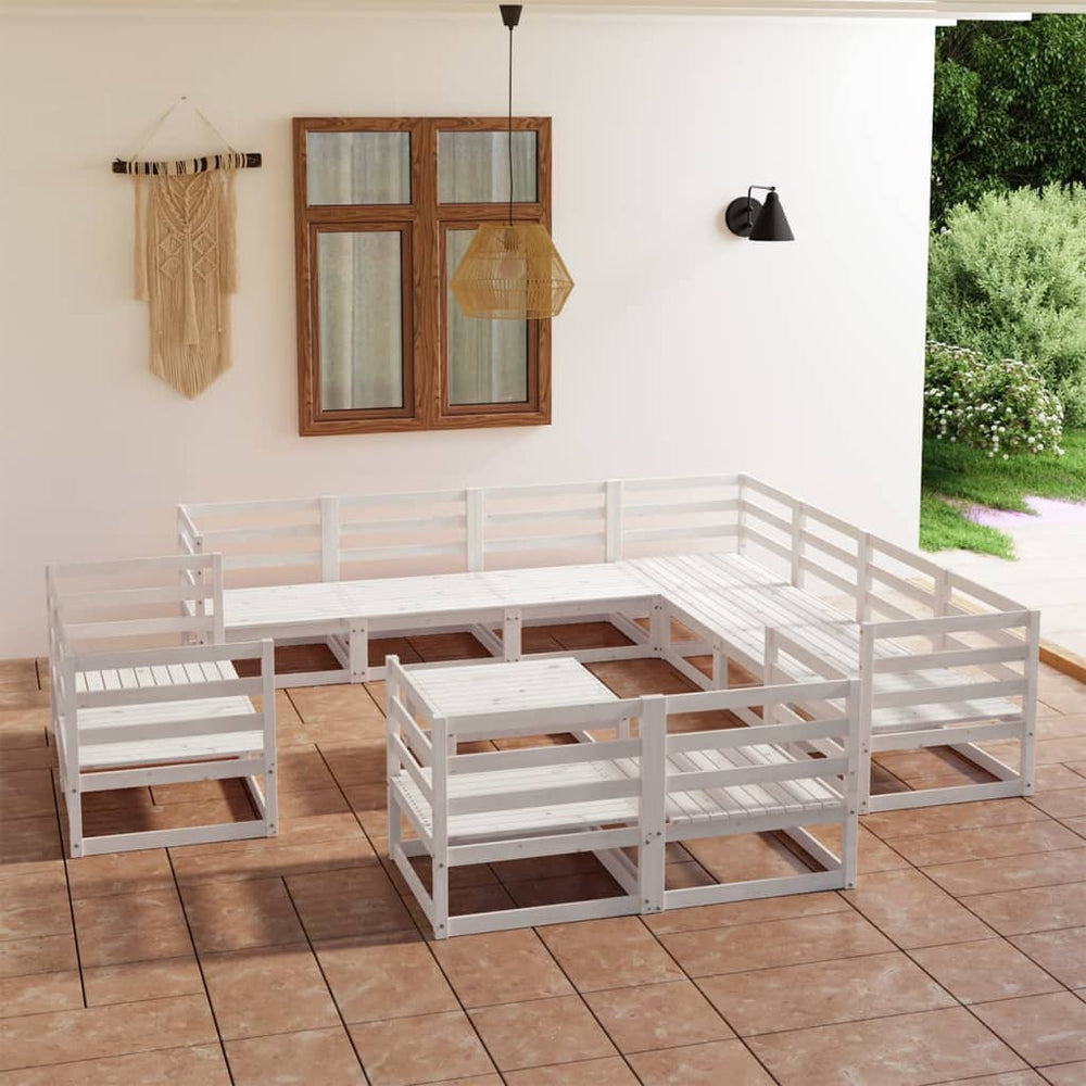 vidaXL Salon de jardin 12 pcs Blanc Bois de pin massif