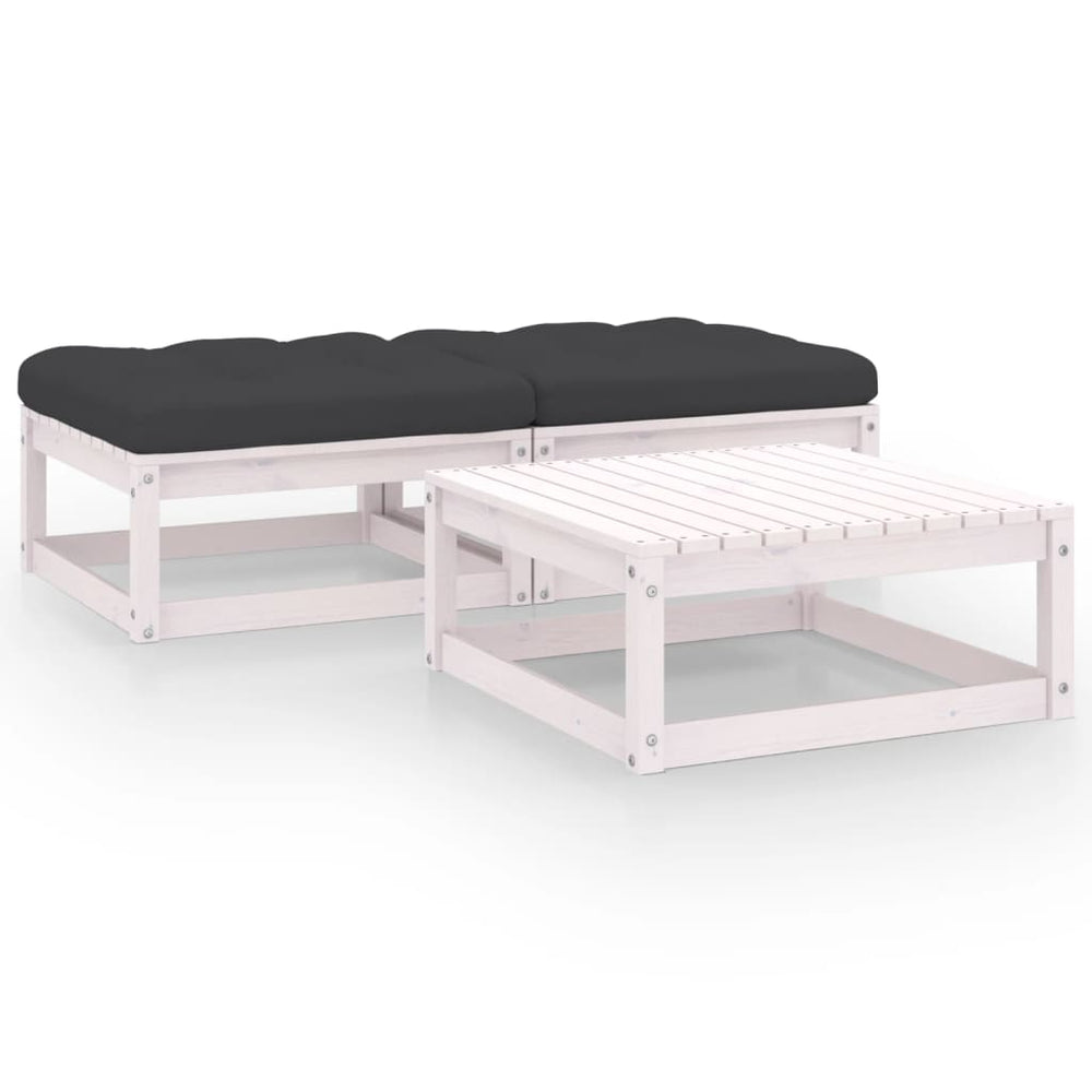 3-tlg. Garten-Lounge-Set mit Kissen Massivholz Kiefer