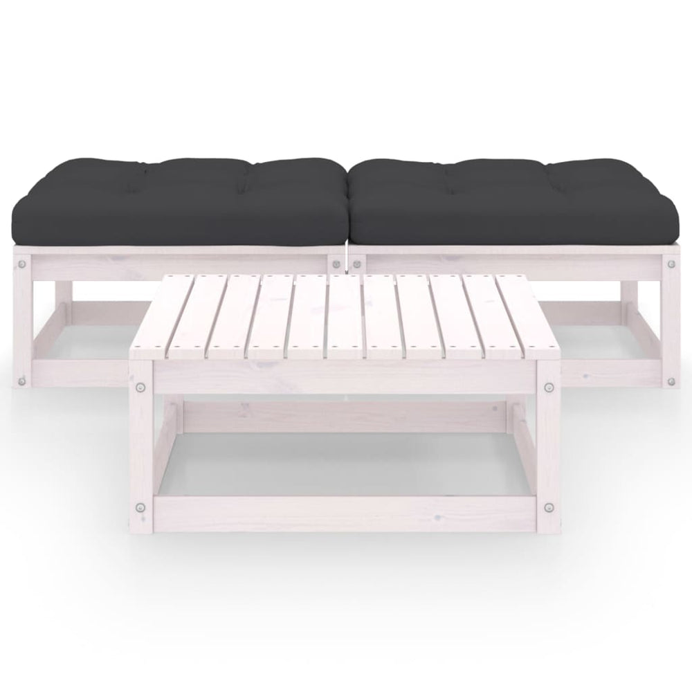 3-tlg. Garten-Lounge-Set mit Kissen Massivholz Kiefer