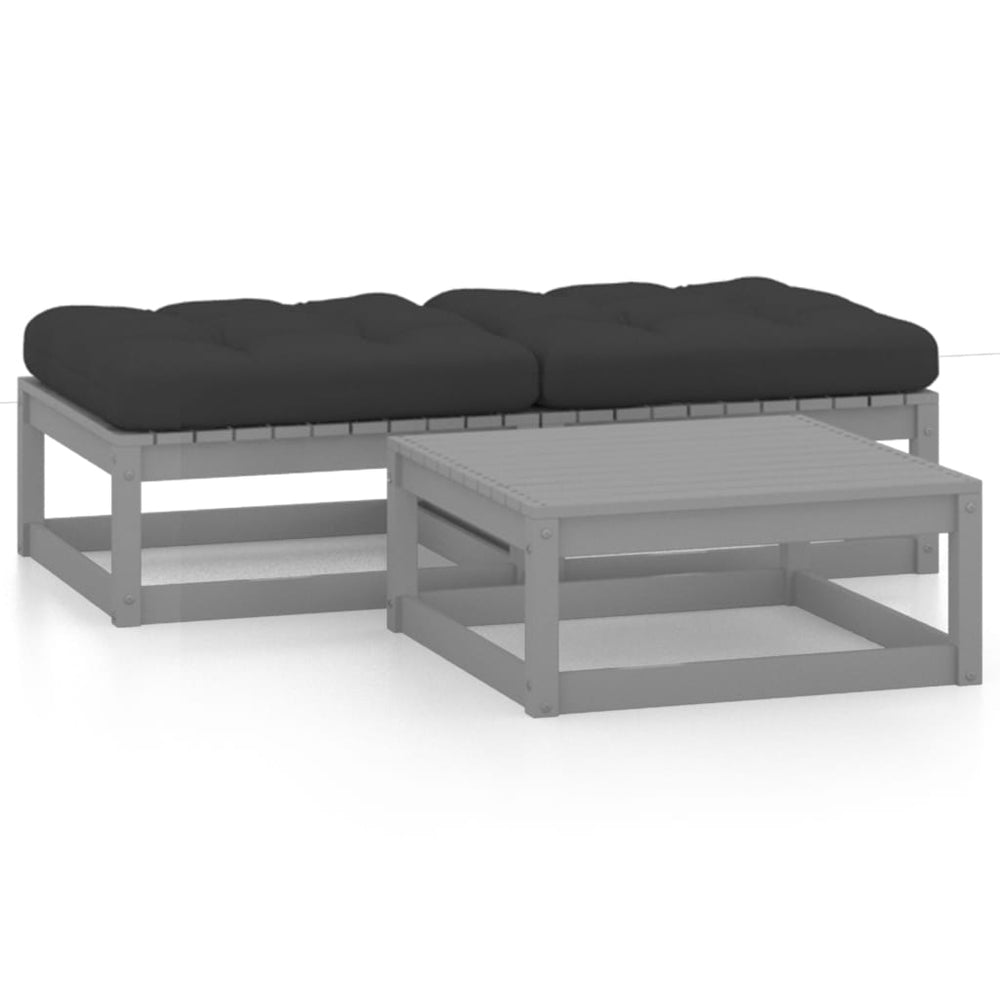 3-tlg. Garten-Lounge-Set mit Kissen Massivholz Kiefer