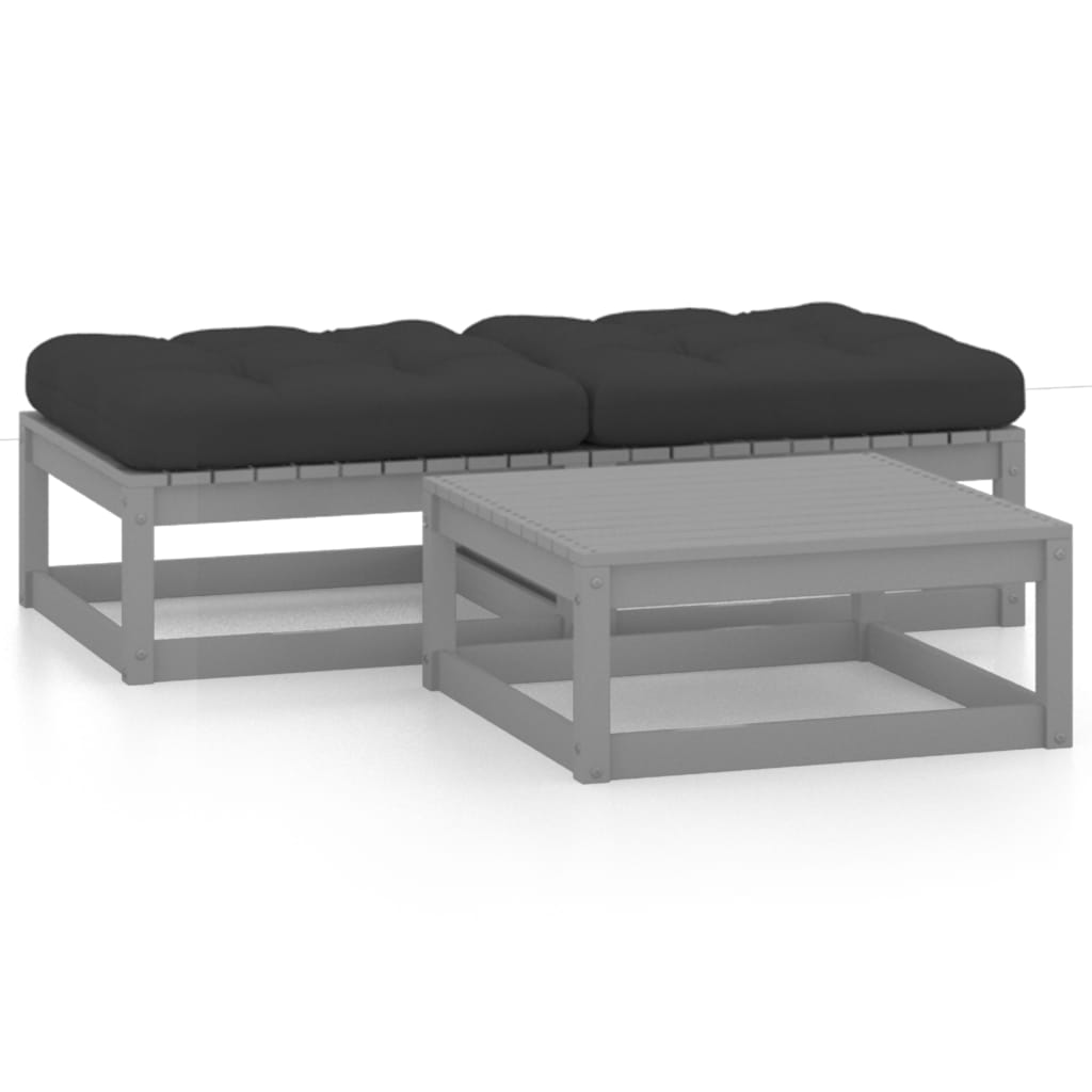 3-tlg. Garten-Lounge-Set mit Kissen Massivholz Kiefer