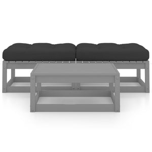 3-tlg. Garten-Lounge-Set mit Kissen Massivholz Kiefer