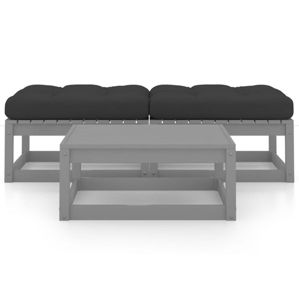 3-tlg. Garten-Lounge-Set mit Kissen Massivholz Kiefer