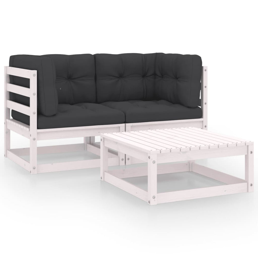 3-tlg. Garten-Lounge-Set mit Kissen Kiefer Massivholz