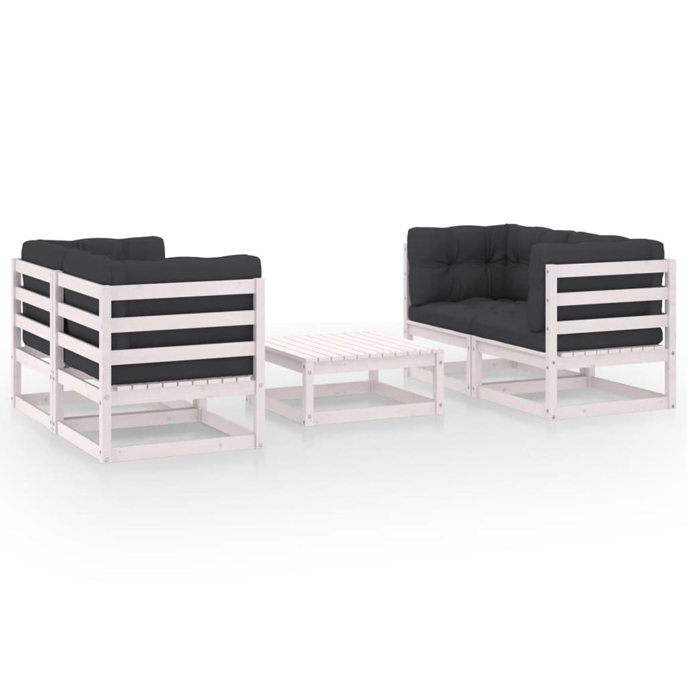 5-tlg. Garten-Lounge-Set mit Kissen Kiefer Massivholz