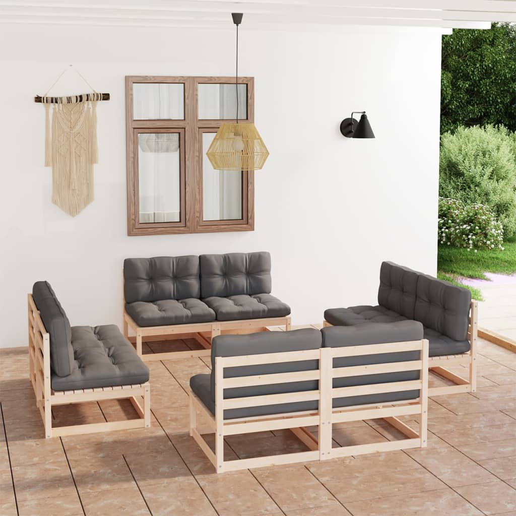 vidaXL Salon de jardin 8 pcs avec coussins, bois de pin massif