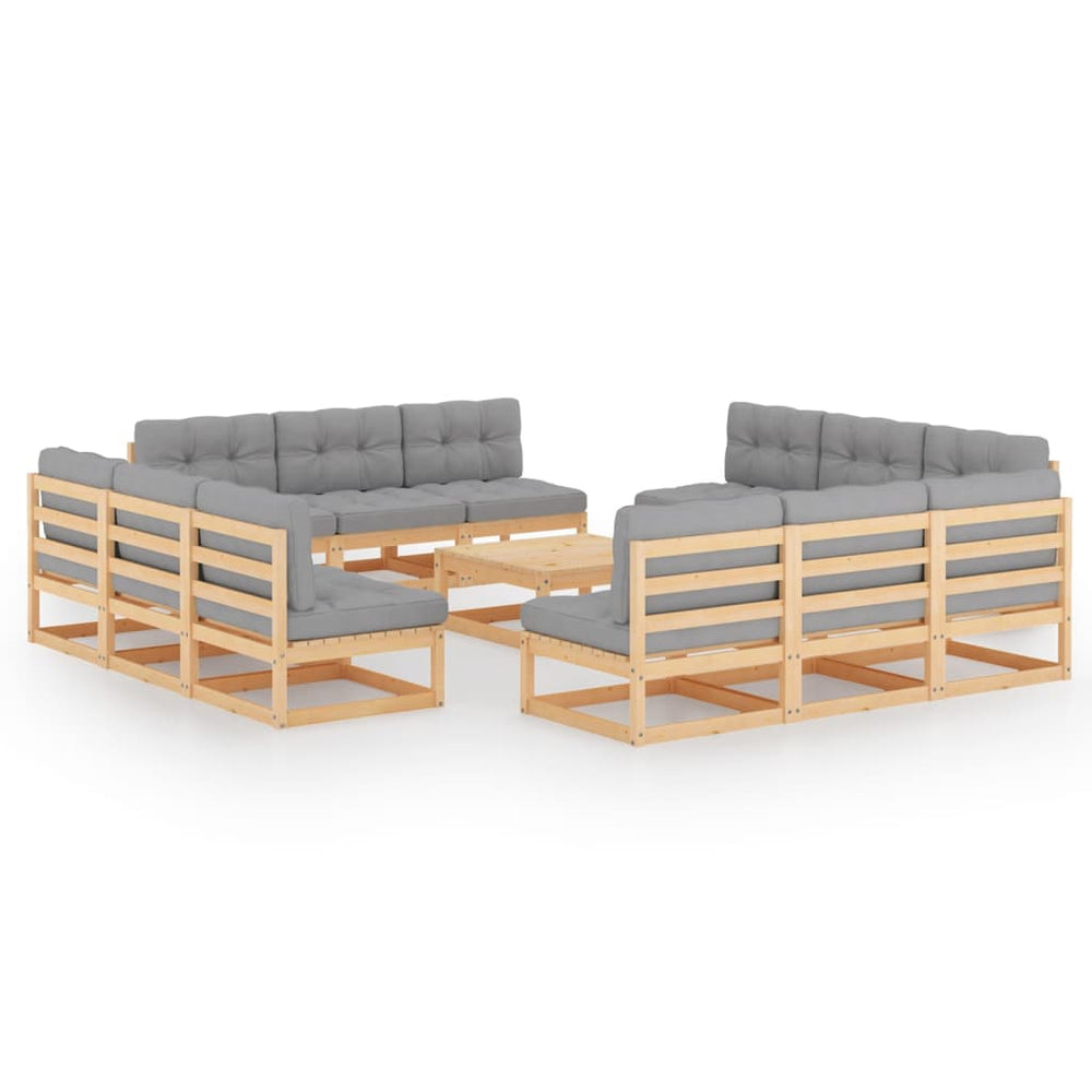 vidaXL Salon de jardin 13 pcs avec coussins en pin massif