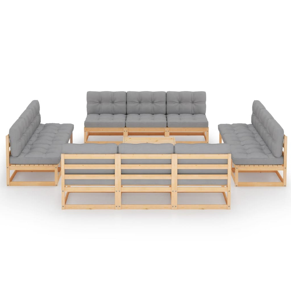 vidaXL Salon de jardin 13 pcs avec coussins en pin massif