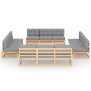 13-tlg. Garten-Lounge-Set mit Kissen Kiefer Massivholz