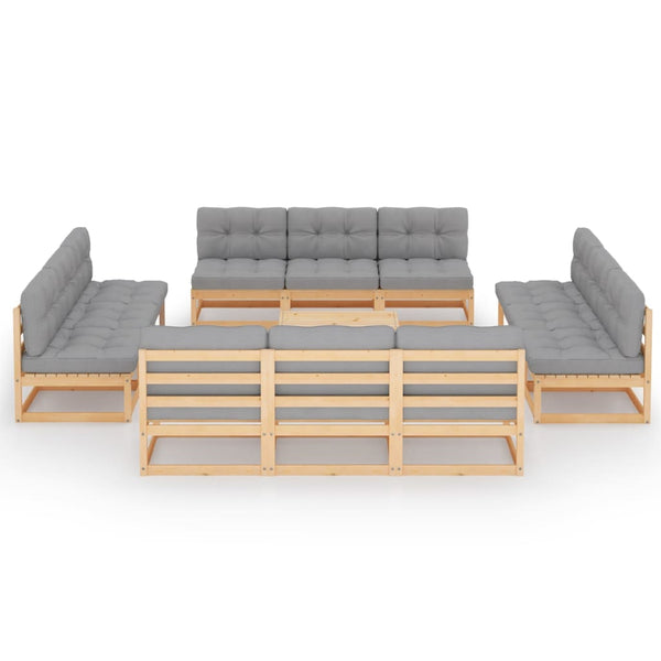 13-tlg. Garten-Lounge-Set mit Kissen Kiefer Massivholz