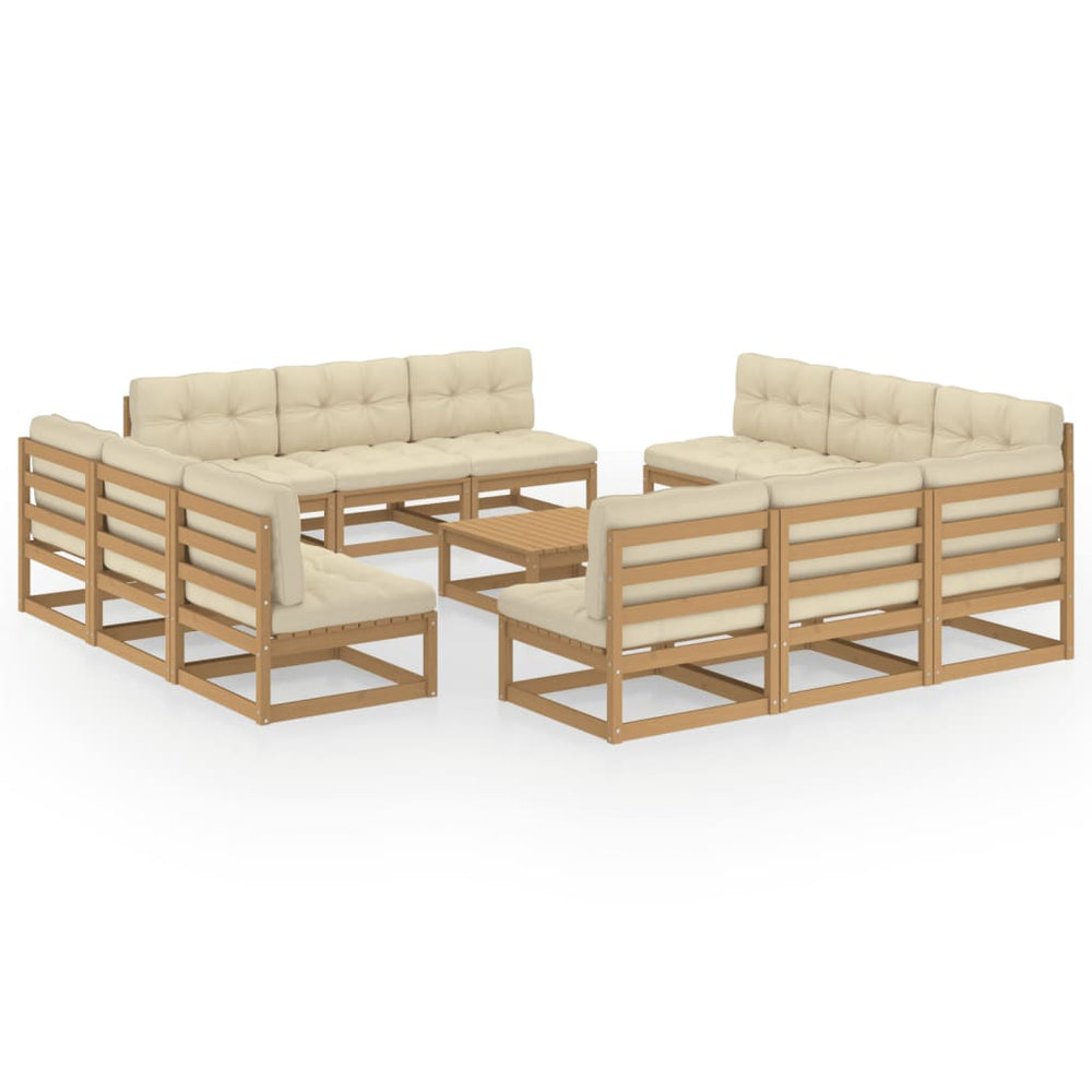 vidaXL Salon de jardin 13 pcs avec coussins en pin massif