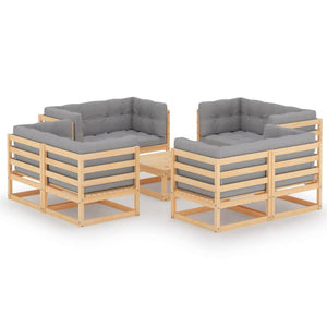 vidaXL Salon de jardin 9 pièces avec coussins Bois de pin massif