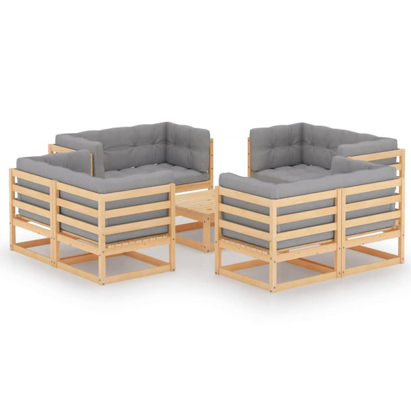 vidaXL Salon de jardin 9 pièces avec coussins Bois de pin massif
