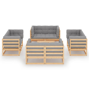 vidaXL Salon de jardin 9 pièces avec coussins Bois de pin massif