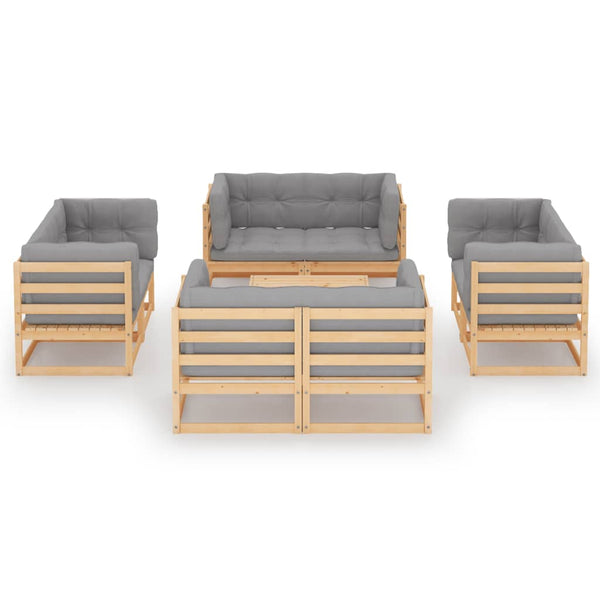vidaXL Salon de jardin 9 pièces avec coussins Bois de pin massif
