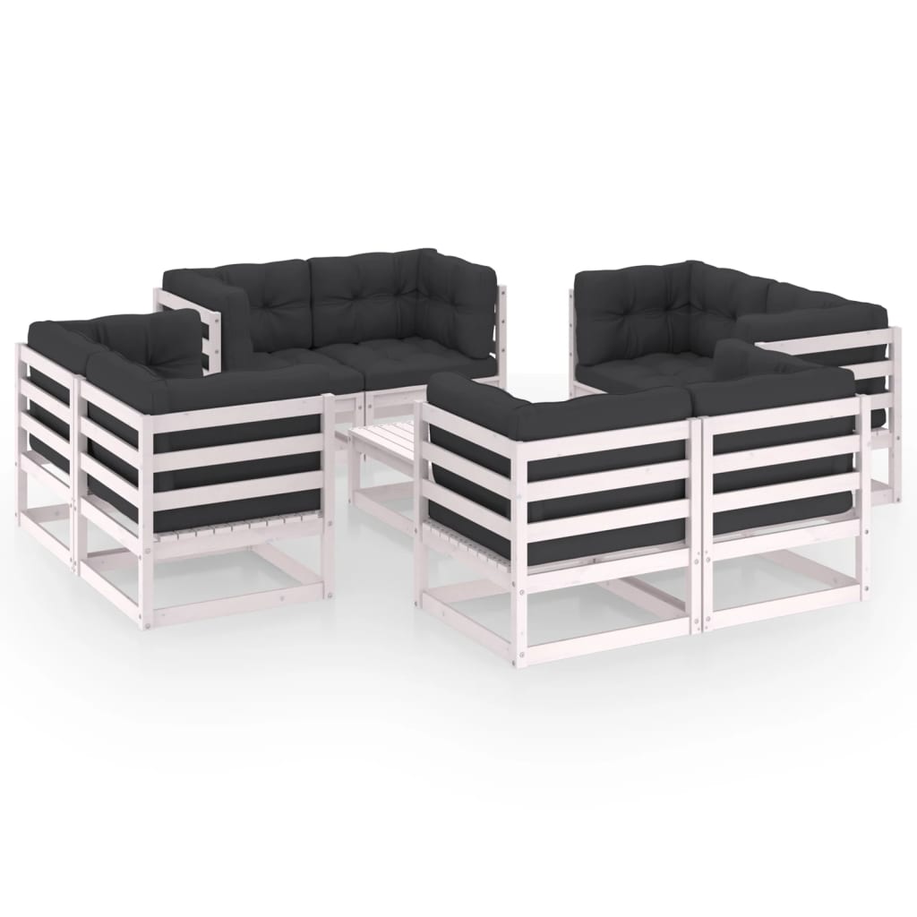 9-tlg. Garten-Lounge-Set mit Kissen Kiefer Massivholz