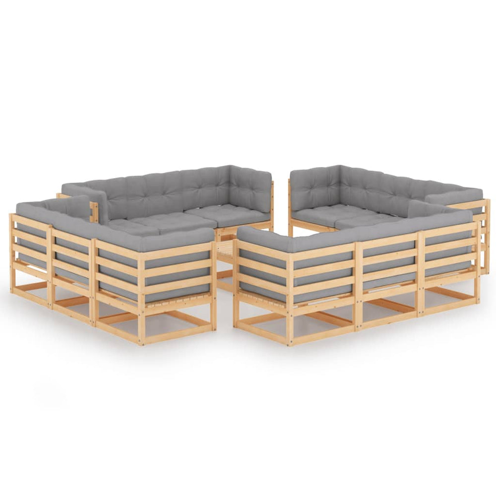vidaXL Salon de jardin 13 pcs avec coussins en pin massif