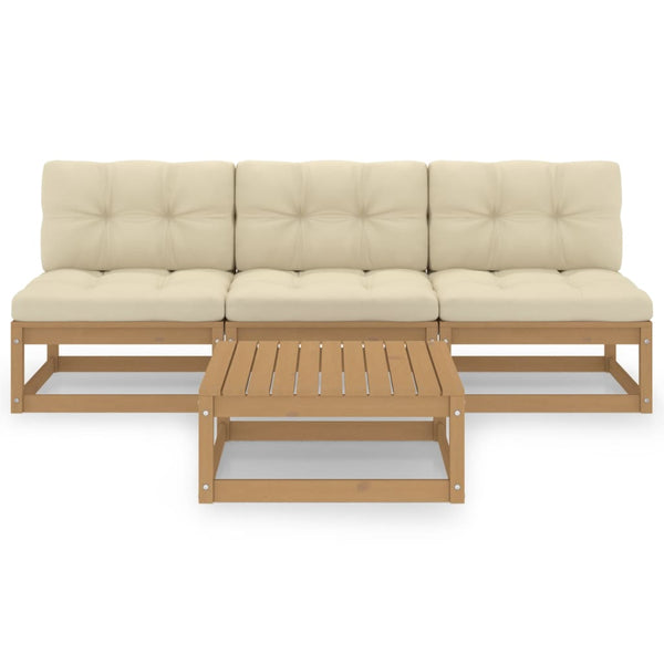 4-tlg. Garten-Lounge-Set mit Kissen Kiefer Massivholz