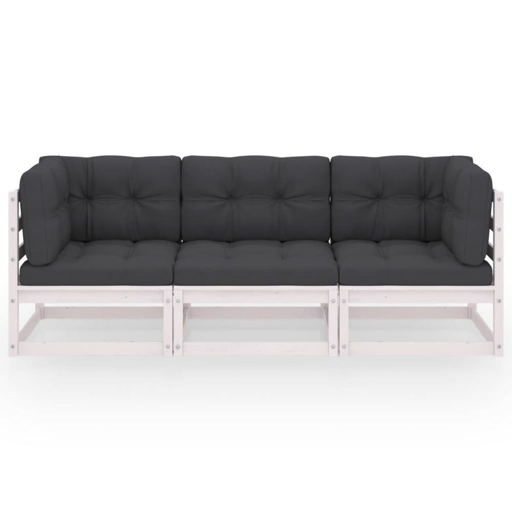3-Sitzer-Gartensofa mit Kissen Kiefer Massivholz