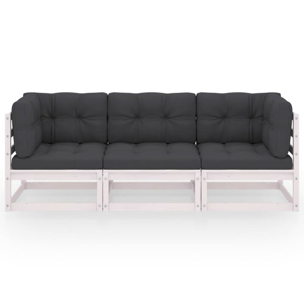 3-Sitzer-Gartensofa mit Kissen Kiefer Massivholz
