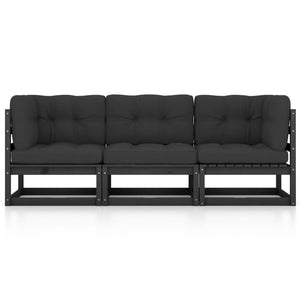 3-Sitzer-Gartensofa mit Kissen Kiefer Massivholz