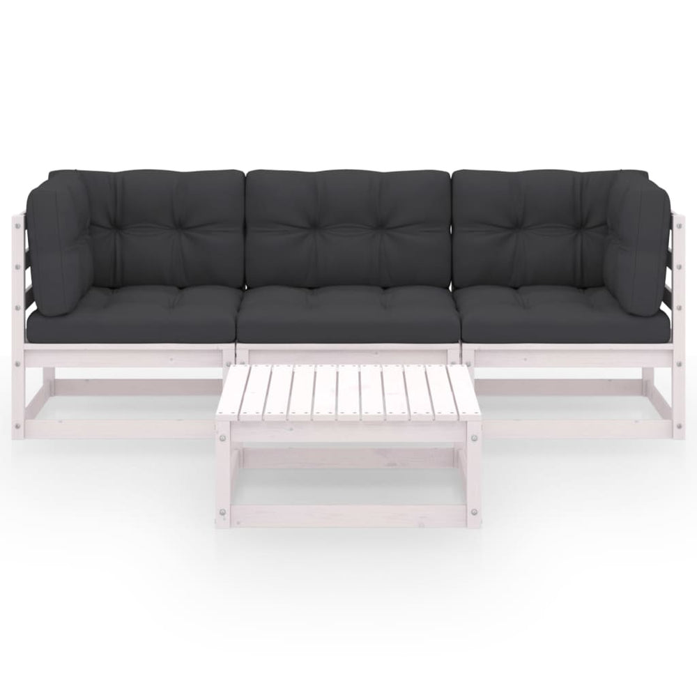 4-tlg. Garten-Lounge-Set mit Kissen Kiefer Massivholz