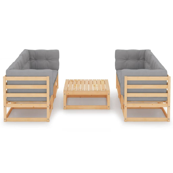 7-tlg. Garten-Lounge-Set mit Kissen Kiefer Massivholz