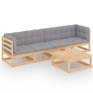 vidaXL Ensemble de salon de jardin 5 pcs avec coussins Bois de pin massif