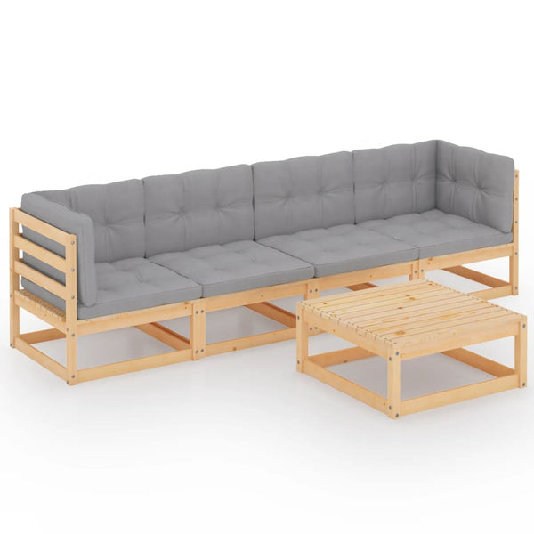 vidaXL Ensemble de salon de jardin 5 pcs avec coussins Bois de pin massif