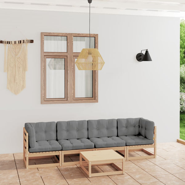 vidaXL Ensemble de salon de jardin 5 pcs avec coussins Bois de pin massif