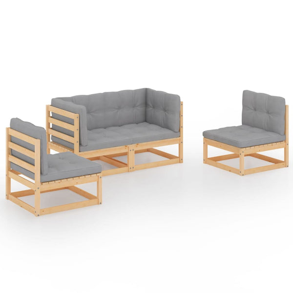 vidaXL Salon de jardin 4 pcs avec coussins, bois de pin massif
