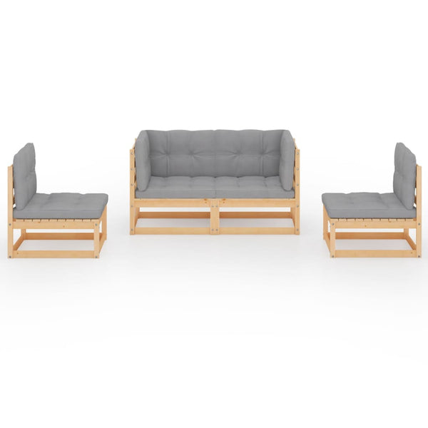 vidaXL Salon de jardin 4 pcs avec coussins, bois de pin massif