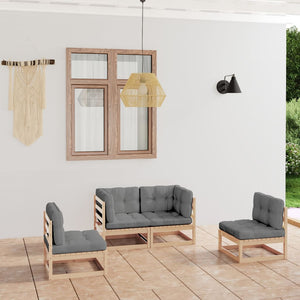 vidaXL Salon de jardin 4 pcs avec coussins, bois de pin massif